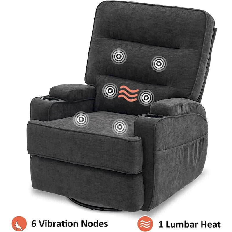 Fauteuil relax électrique pivotant, inclinable et coulissant, avec chauffage et massage