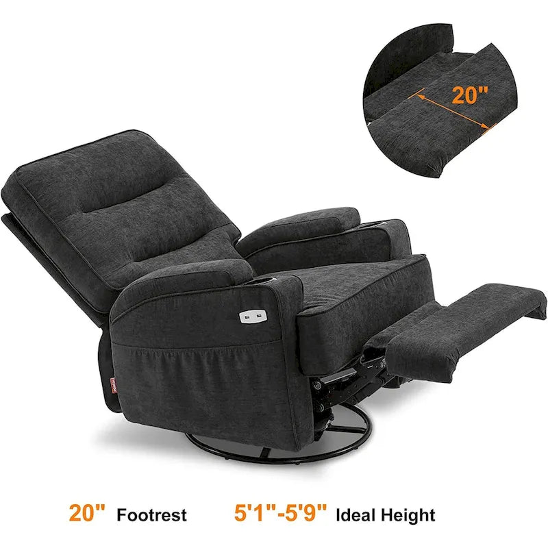 Fauteuil relax électrique pivotant, inclinable et coulissant, avec chauffage et massage