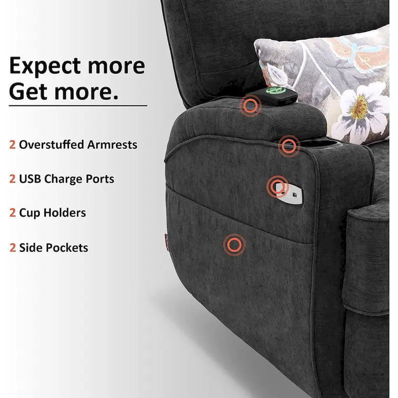 Fauteuil relax électrique pivotant, inclinable et coulissant, avec chauffage et massage