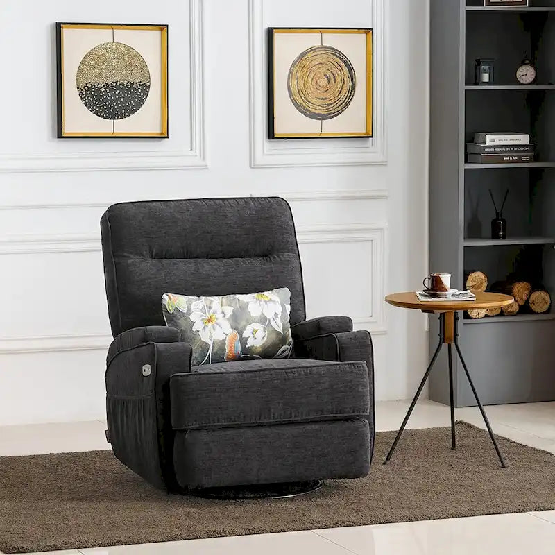 Fauteuil relax électrique pivotant, inclinable et coulissant, avec chauffage et massage