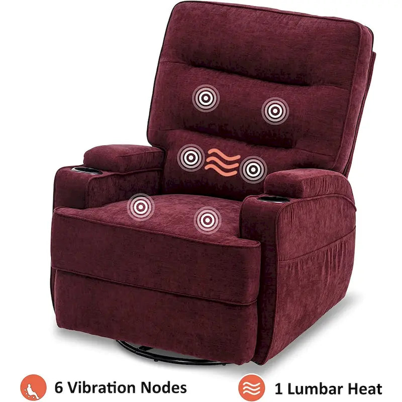 Fauteuil relax électrique pivotant, inclinable et coulissant, avec chauffage et massage