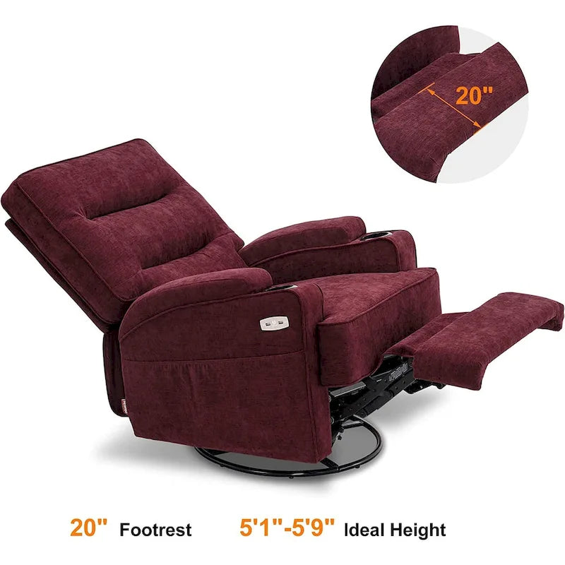 Fauteuil relax électrique pivotant, inclinable et coulissant, avec chauffage et massage