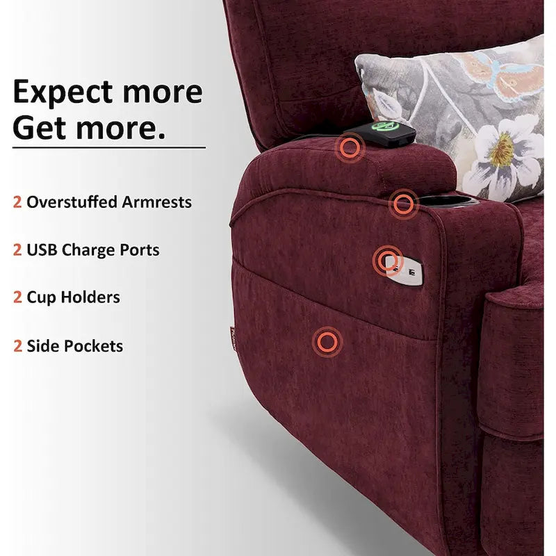 Fauteuil relax électrique pivotant, inclinable et coulissant, avec chauffage et massage