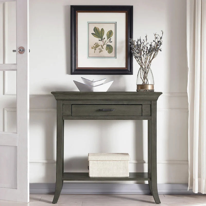 Console d'entrée à plateau avec rebords style traditionnel - Gris fumé délavé
