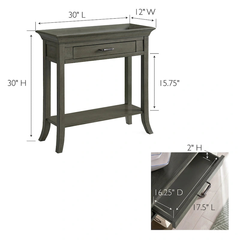 Console d'entrée à plateau avec rebords style traditionnel - Gris fumé délavé