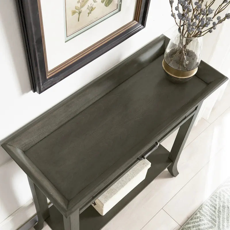 Console d'entrée à plateau avec rebords style traditionnel - Gris fumé délavé