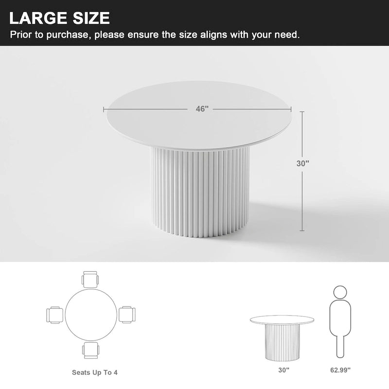 Table à manger ronde en bois massif de 46 pouces pour 4 personnes, style nordique - 46*30