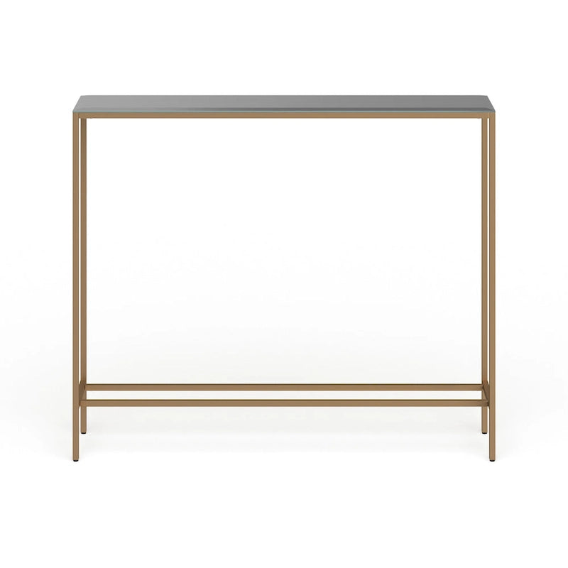 Console étroite et longue avec plateau miroir - Piètement en métal doré
