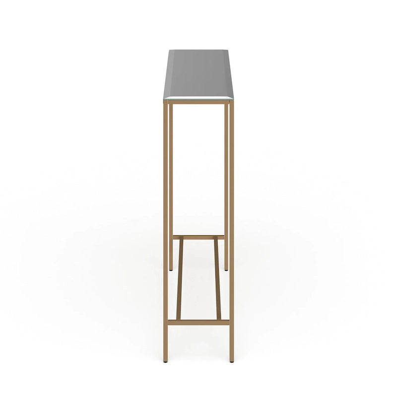 Console étroite et longue avec plateau miroir - Piètement en métal doré