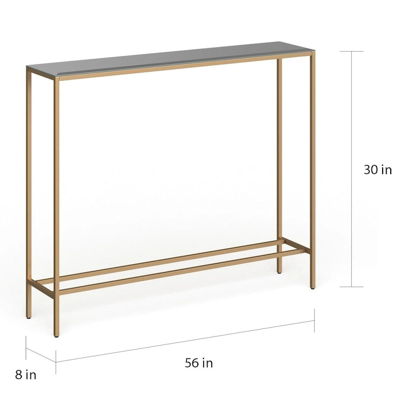 Console étroite et longue avec plateau miroir - Piètement en métal doré