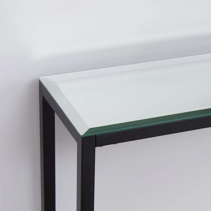 Console étroite et longue avec plateau miroir - Piètement en métal doré