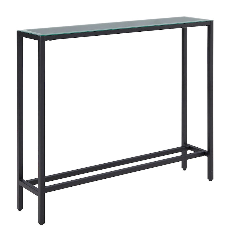 Console étroite et longue avec plateau miroir - Piètement en métal doré