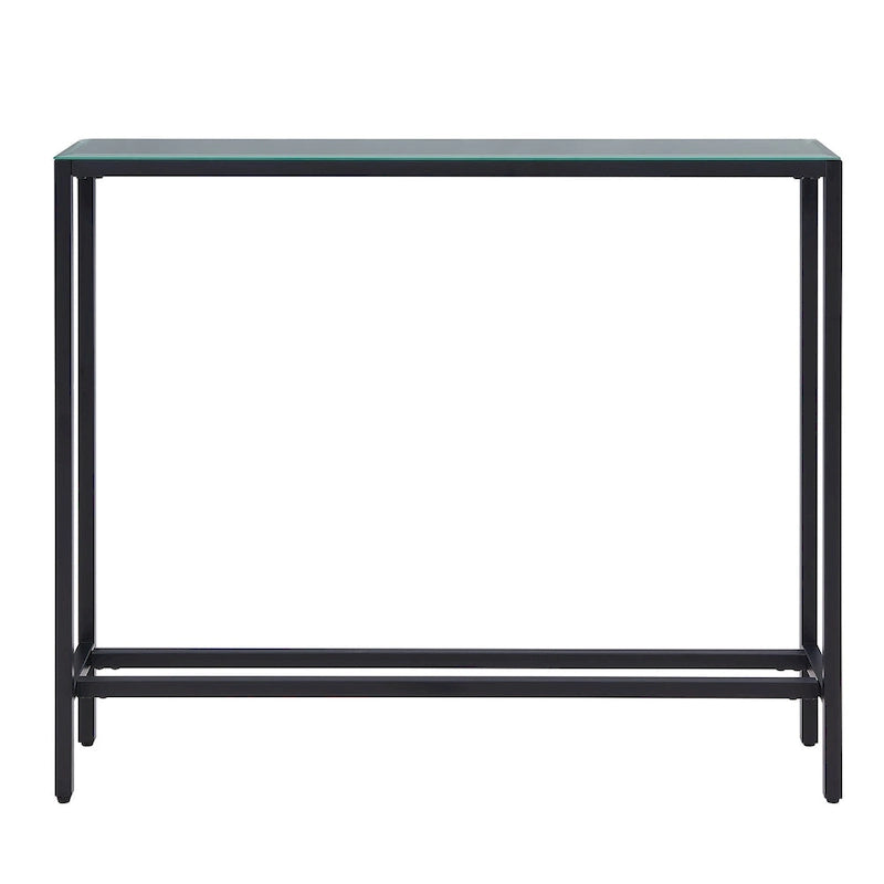 Console étroite et longue avec plateau miroir - Piètement en métal doré