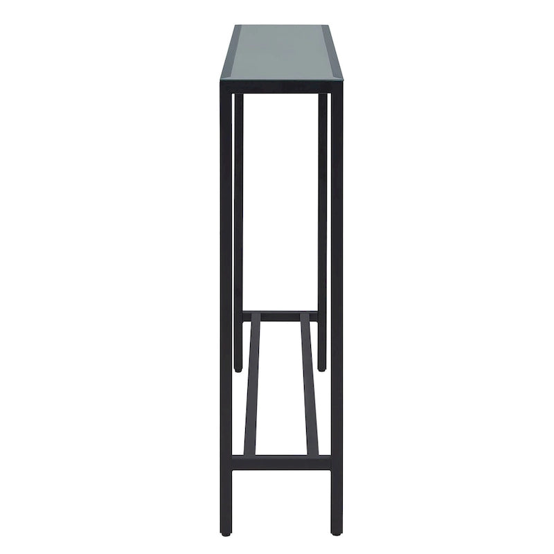 Console étroite et longue avec plateau miroir - Piètement en métal doré