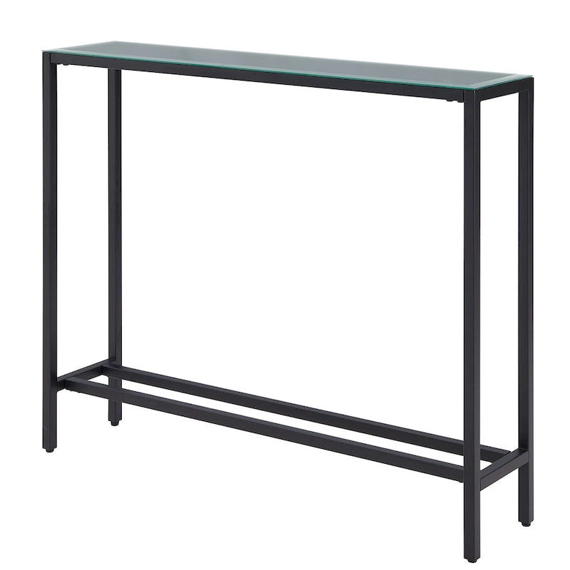 Console étroite et longue avec plateau miroir - Piètement en métal doré