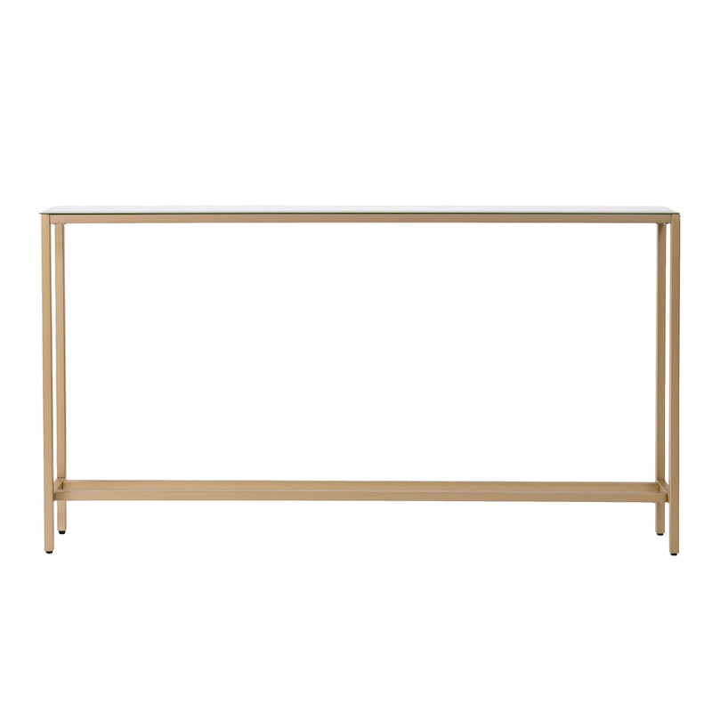 Console étroite et longue avec plateau miroir - Piètement en métal doré