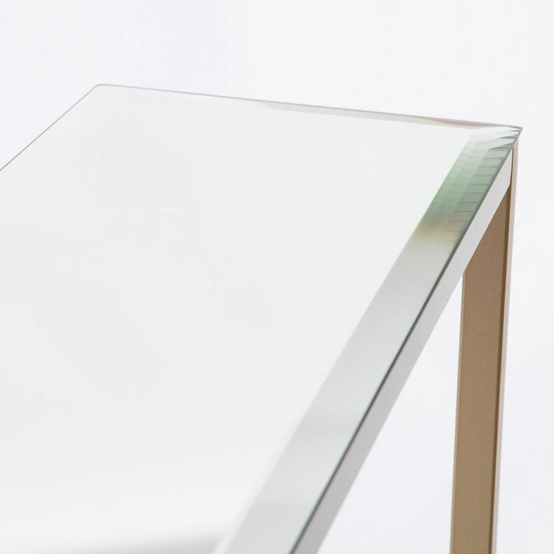 Console étroite et longue avec plateau miroir - Piètement en métal doré