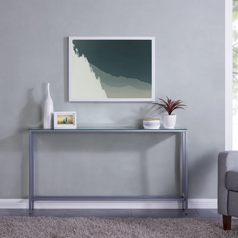 Console étroite et longue avec plateau miroir - Piètement en métal doré