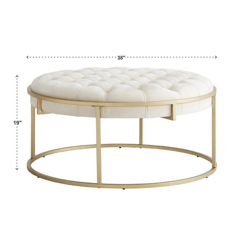 Pouf rond touffeté en velours et finition dorée