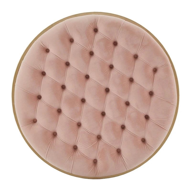 Pouf rond touffeté en velours et finition dorée