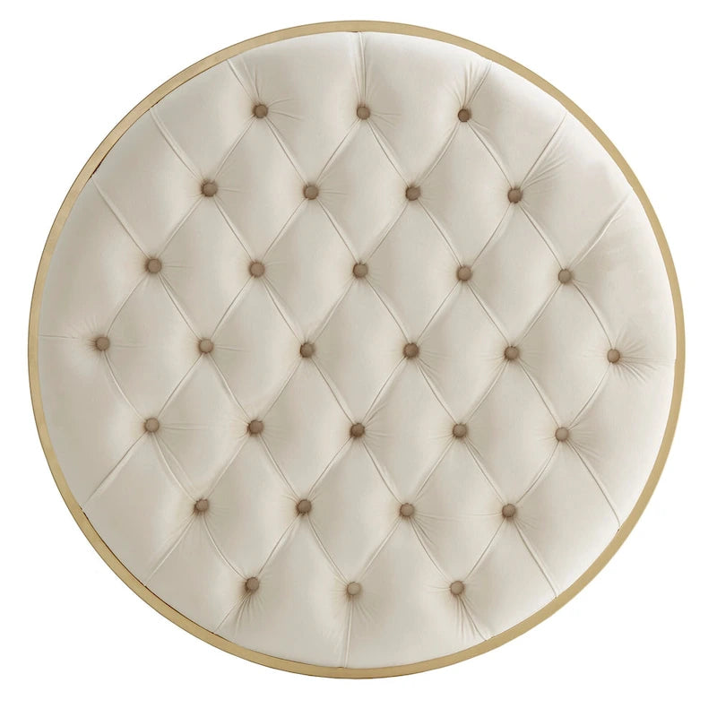 Pouf rond touffeté en velours et finition dorée