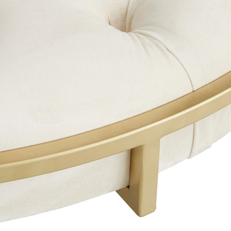 Pouf rond touffeté en velours et finition dorée