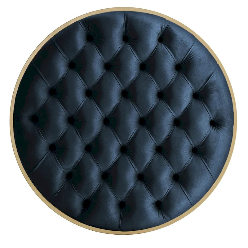 Pouf rond touffeté en velours et finition dorée