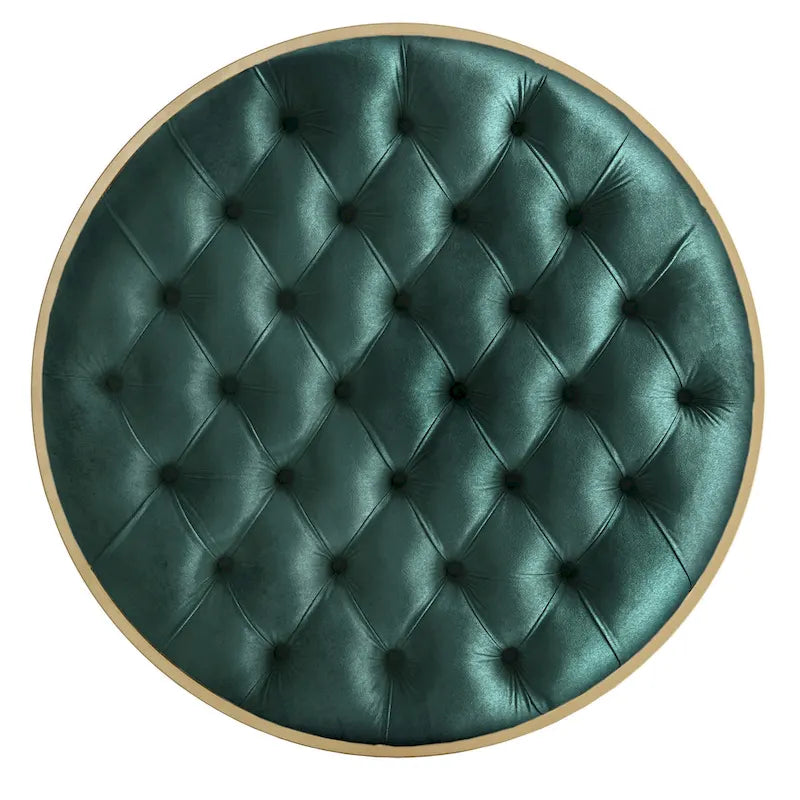 Pouf rond touffeté en velours et finition dorée