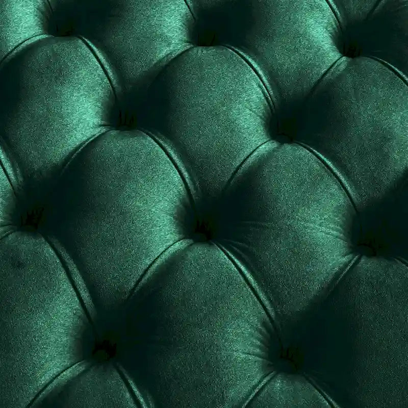 Pouf rond touffeté en velours et finition dorée