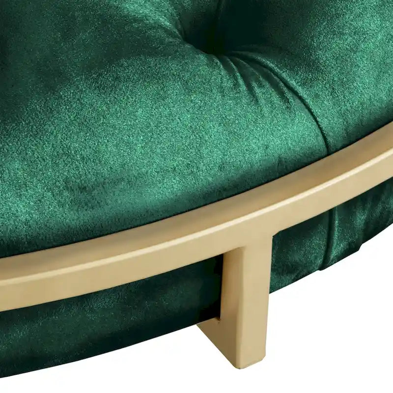 Pouf rond touffeté en velours et finition dorée