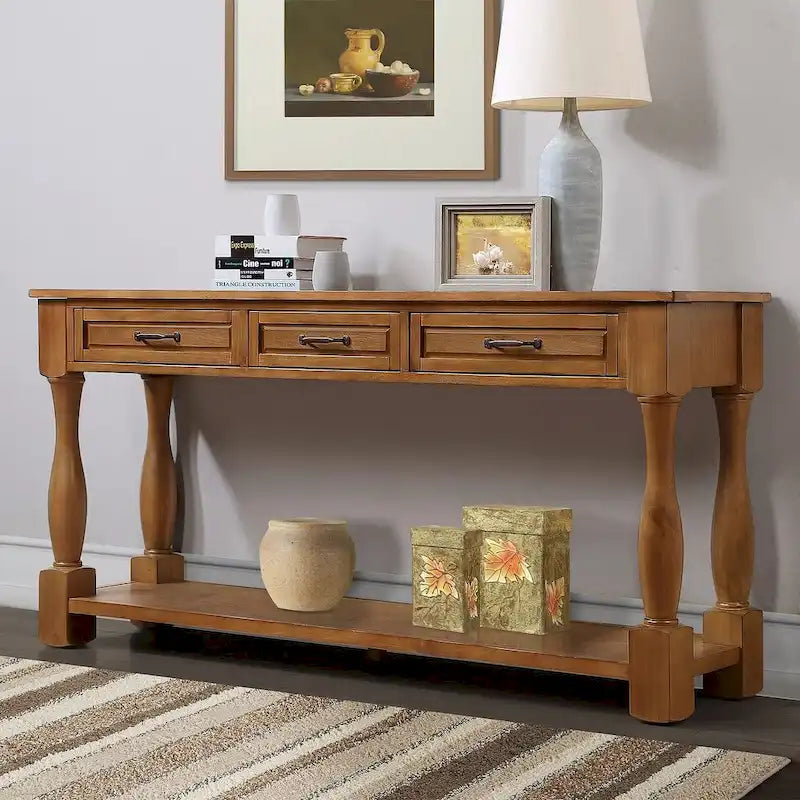 63.38" Sofa Console Table with 3 Drawers