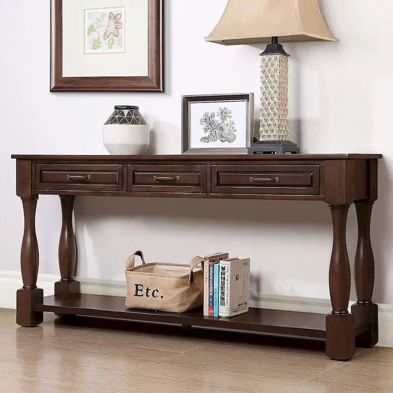 63.38" Sofa Console Table with 3 Drawers