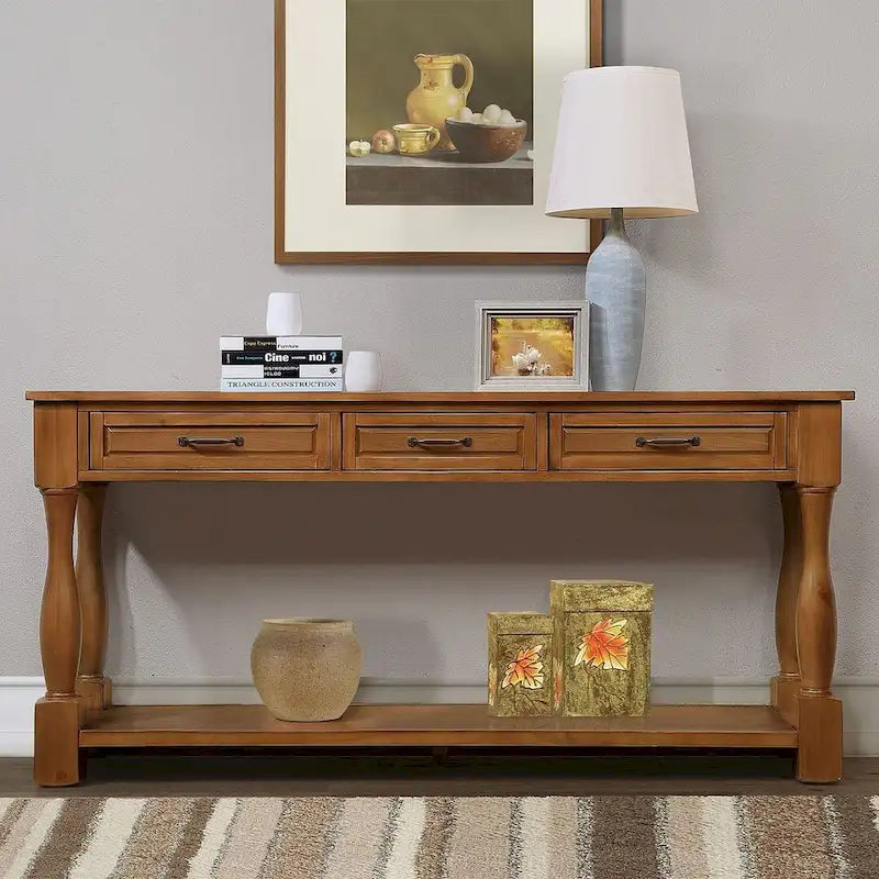 63.38" Sofa Console Table with 3 Drawers