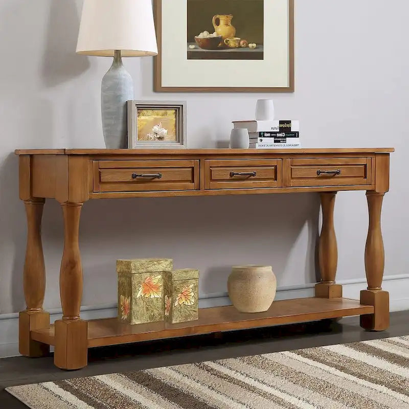 63.38" Sofa Console Table with 3 Drawers
