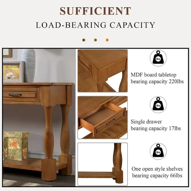 63.38" Sofa Console Table with 3 Drawers