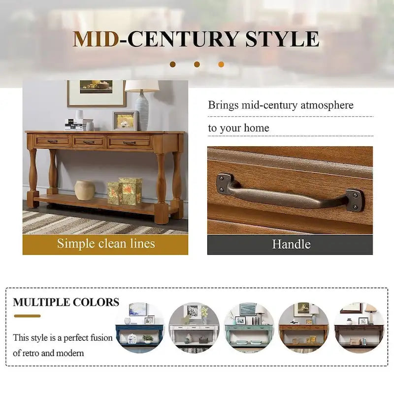 63.38" Sofa Console Table with 3 Drawers