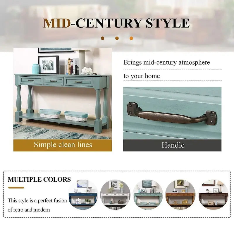 63.38" Sofa Console Table with 3 Drawers