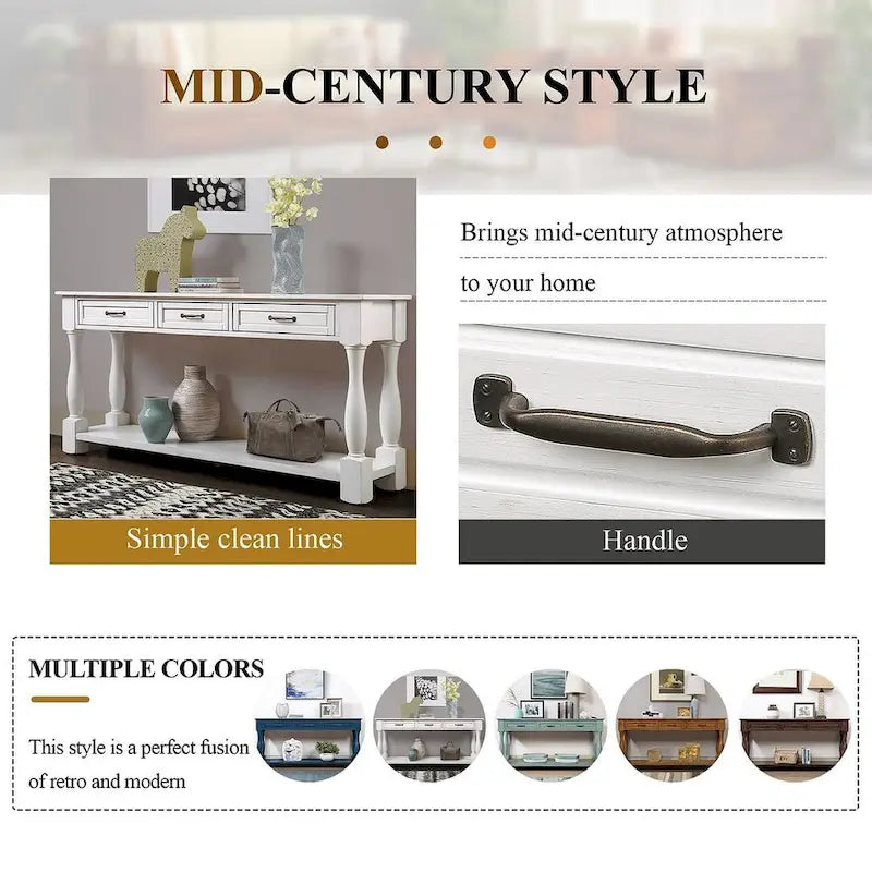 63.38" Sofa Console Table with 3 Drawers