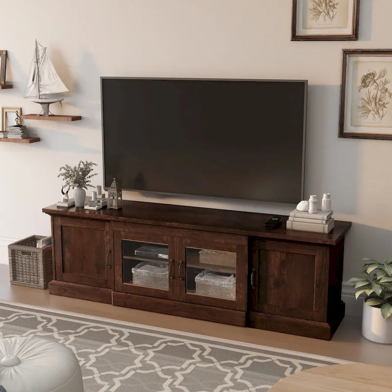 Meuble TV de rangement multifonction rustique de 68 pouces