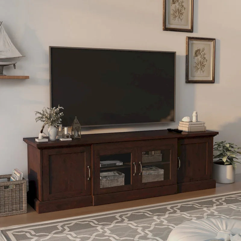 Meuble TV de rangement multifonction rustique de 68 pouces
