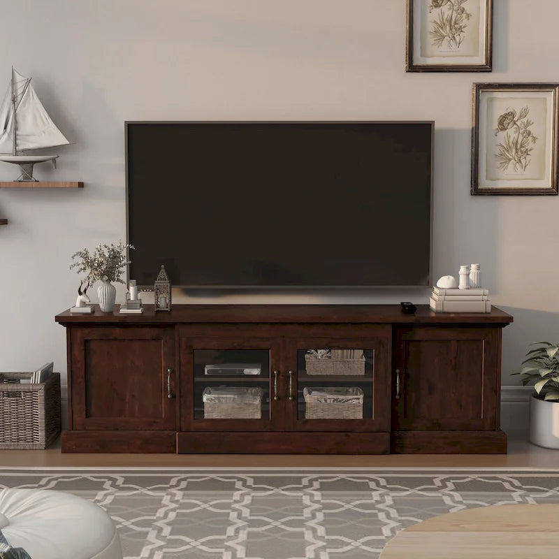 Meuble TV de rangement multifonction rustique de 68 pouces