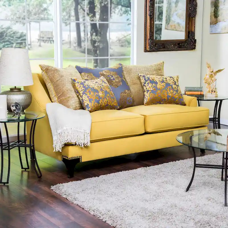 Contemporary Fabric Padded Nailhead Loveseat - Made in USA