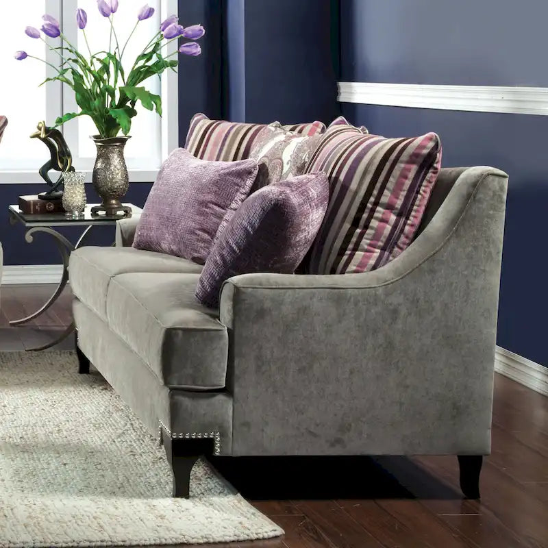 Contemporary Fabric Padded Nailhead Loveseat - Made in USA