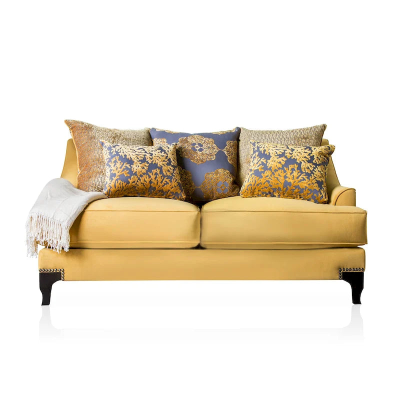 Contemporary Fabric Padded Nailhead Loveseat - Made in USA