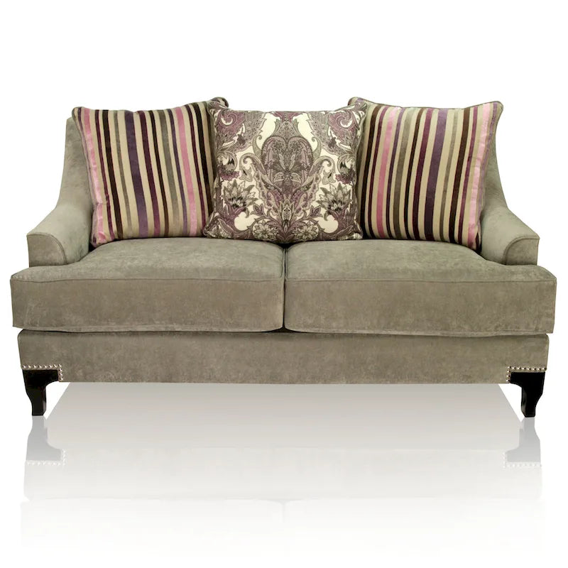 Contemporary Fabric Padded Nailhead Loveseat - Made in USA