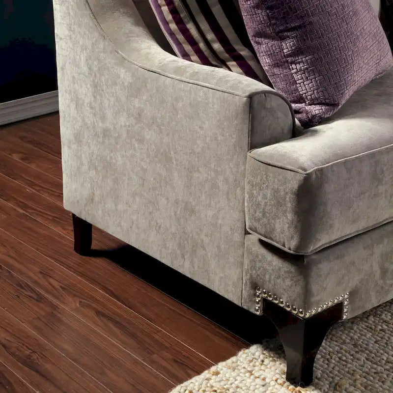 Contemporary Fabric Padded Nailhead Loveseat - Made in USA