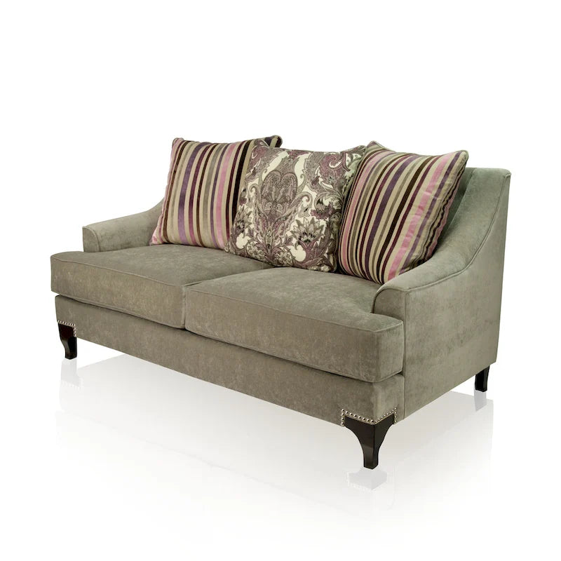 Contemporary Fabric Padded Nailhead Loveseat - Made in USA