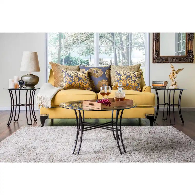 Contemporary Fabric Padded Nailhead Loveseat - Made in USA