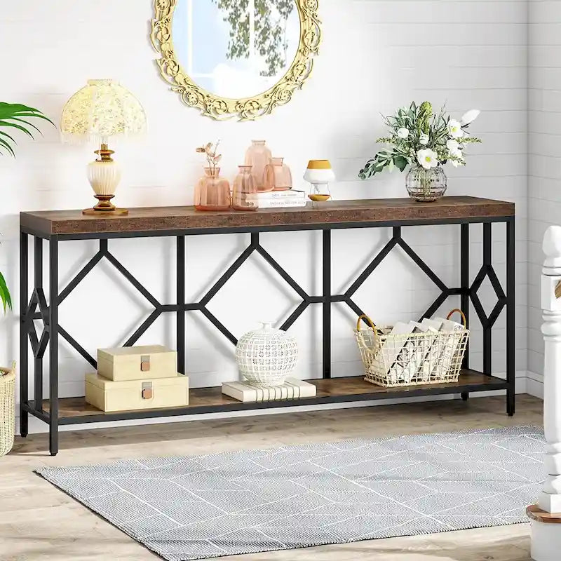 70.9 Inch Industrial Sofa Console Table with Open Storage Shelf