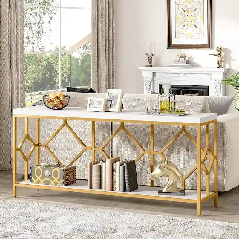 70.9 Inch Industrial Sofa Console Table with Open Storage Shelf